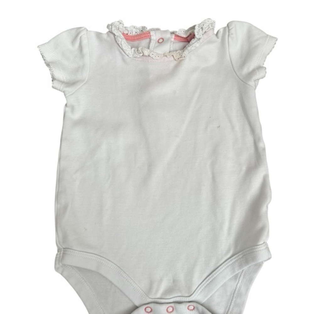Baby Boden Cream Onesie with Pink Trim